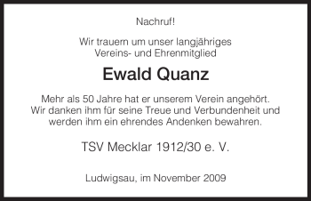 Traueranzeige von Ewald Quanz von HERSFELDER ZEITUNG