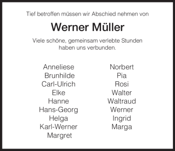 Traueranzeige von Werner Müller von HERSFELDER ZEITUNG
