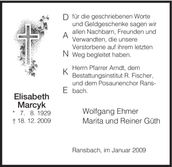 Traueranzeige von Elisabeth Marcyk von HERSFELDER ZEITUNG