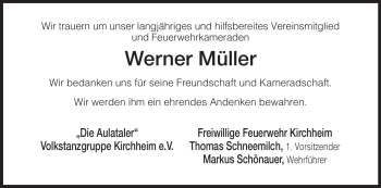 Traueranzeige von Werner Müller von HERSFELDER ZEITUNG
