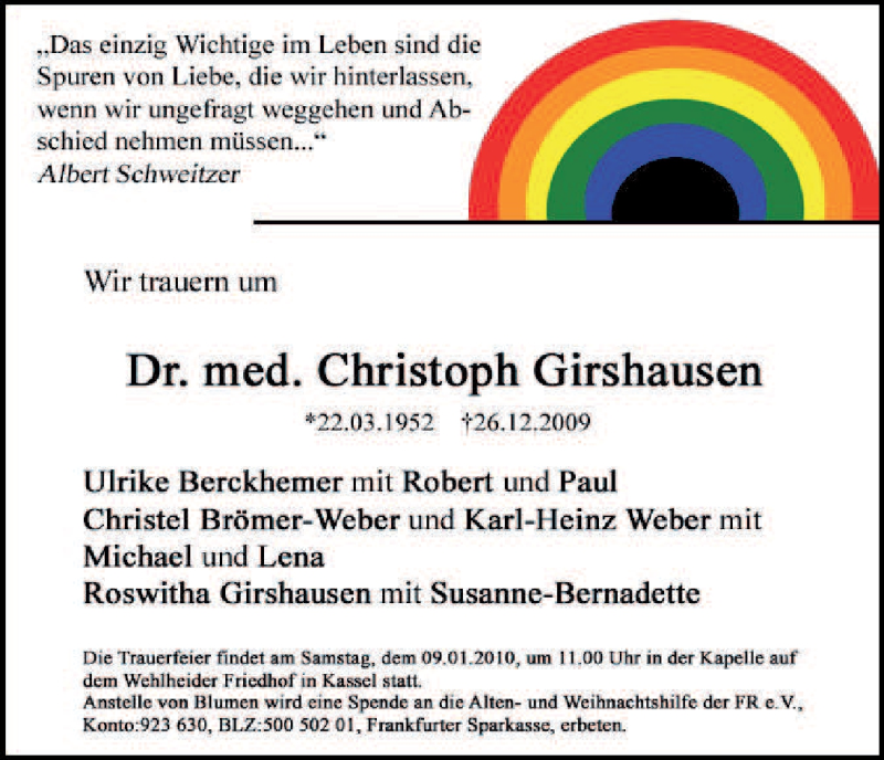  Traueranzeige für Christoph Girshausen vom 06.01.2010 aus HERSFELDER ZEITUNG