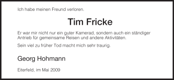 Traueranzeige von Tim Fricke von HERSFELDER ZEITUNG