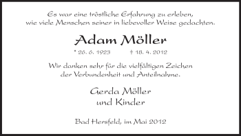 Traueranzeige von Adam Möller von HERSFELDER ZEITUNG