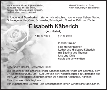 Traueranzeige von Elisabeth Käberich von HERSFELDER ZEITUNG