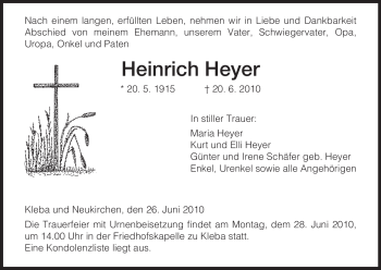 Traueranzeige von Heinrich Heyer von HERSFELDER ZEITUNG