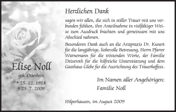 Traueranzeige von Elise Noll von HERSFELDER ZEITUNG