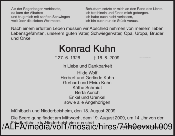 Traueranzeige von Konrad Kuhn von HERSFELDER ZEITUNG