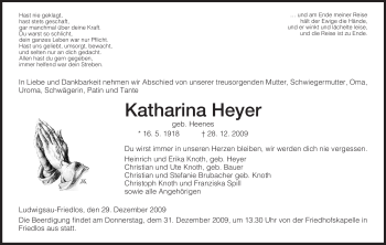 Traueranzeige von Katharina Heyer von HERSFELDER ZEITUNG