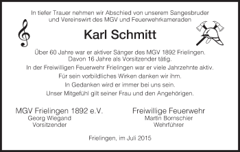 Traueranzeige von Karl Schmitt von Hersfeld