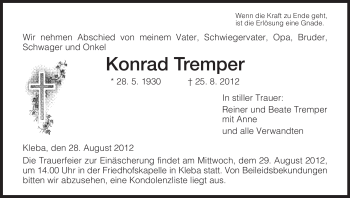 Traueranzeige von Konrad Tremper von Hersfeld