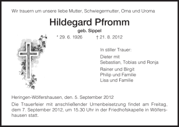 Traueranzeige von Hildegard Pfromm von Hersfeld