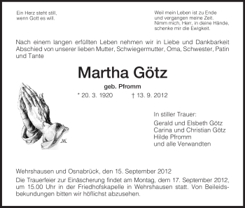 Traueranzeige von Martha Götz von Hersfeld