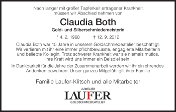 Traueranzeige von Claudia Both von Hersfeld