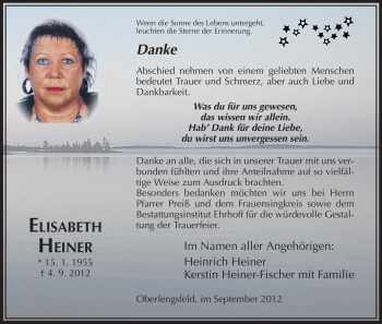 Traueranzeige von Elisabeth Heiner von Hersfeld