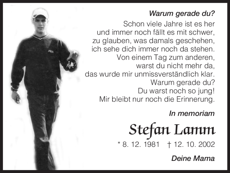  Traueranzeige für Stefan Lamm vom 12.10.2012 aus Hersfeld