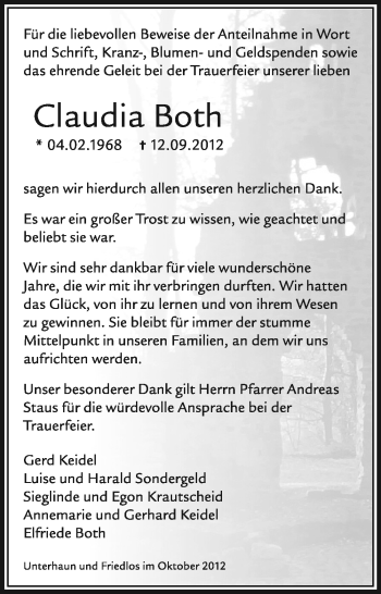 Traueranzeige von Claudia Both von Hersfeld