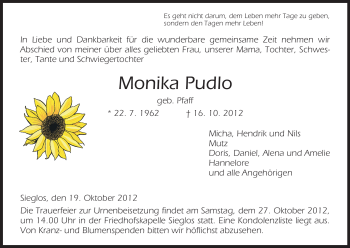 Traueranzeige von Monika Pudlo von Hersfeld