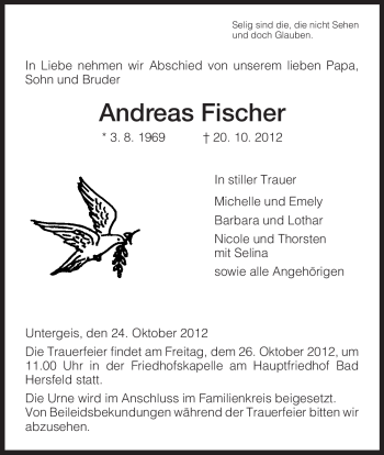 Traueranzeige von Andreas Fischer von Hersfeld