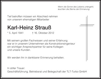 Traueranzeige von Karl-Heinz Strauß von Hersfeld