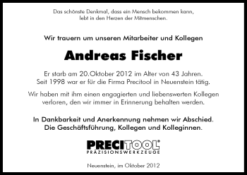 Traueranzeige von Andreas Fischer von Hersfelder Zeitung