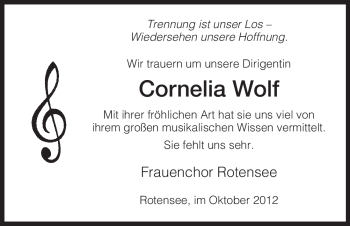 Traueranzeige von Cornelia Wolf von Hersfeld