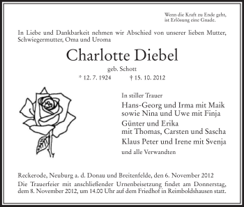 Traueranzeige von Charlotte Diebel von Hersfeld