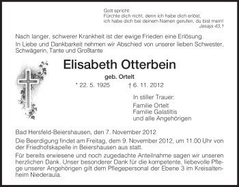 Traueranzeige von Elisabeth Otterbein von Hersfeld