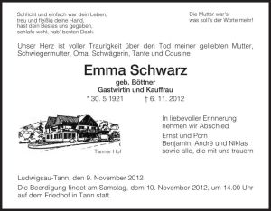 Traueranzeige von Emma Schwarz von Hersfeld