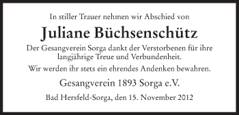 Traueranzeige von Juliane Büchsenschütz von Hersfeld