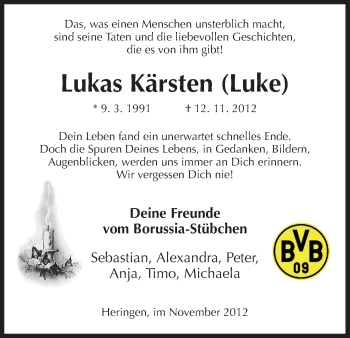 Traueranzeige von Lukas Kärsten von Hersfeld