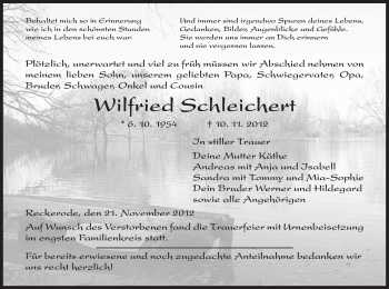 Traueranzeige von Wilfried Schleichert von Hersfeld