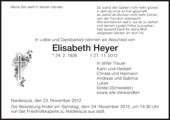 Traueranzeige von Elisabeth Heyer von Hersfeld