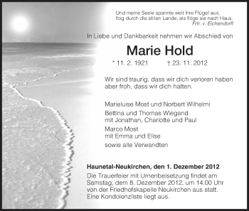 Traueranzeige von Marie Hold von Hersfeld