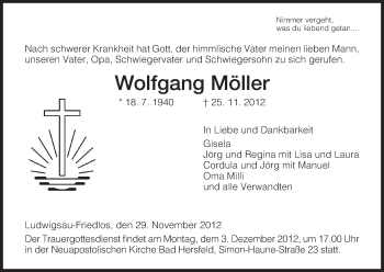 Traueranzeige von Wolfgang Möller von Hersfeld