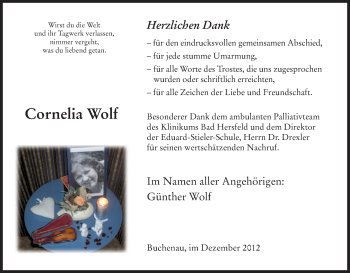 Traueranzeige von Cornelia Wolf von Hersfeld