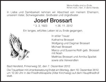 Traueranzeige von Josef Brossart von Hersfeld