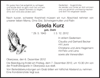 Traueranzeige von Gisela Kurz von Hersfeld