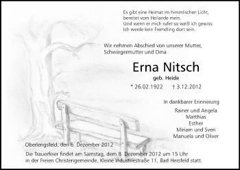 Traueranzeige von Erna Nitsch von Hersfeld