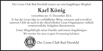 Traueranzeige von Karl König von Hersfeld