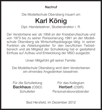 Traueranzeige von Karl König von Hersfeld