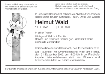 Traueranzeige von Helmut Wald von Hersfeld