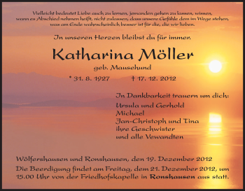 Traueranzeige von Katharina Möller von Hersfeld