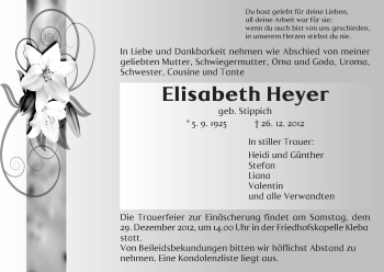 Traueranzeige von Elisabeth Heyer von Hersfeld