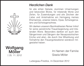 Traueranzeige von Wolfgang Möller von Hersfeld