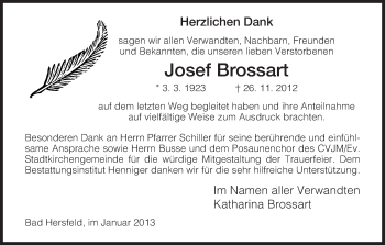 Traueranzeige von Josef Brossart von Hersfeld