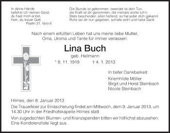 Traueranzeige von Lina Buch von Hersfeld