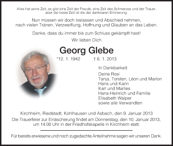 Traueranzeige von Georg Glebe von Hersfeld