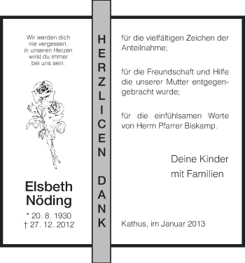 Traueranzeige von Elsbeth Nöding von Hersfeld