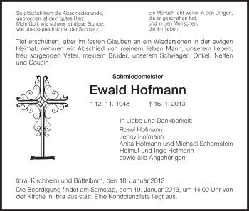 Traueranzeige von Ewald Hofmann von Hersfeld