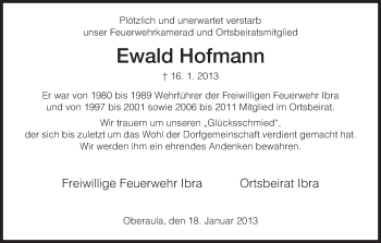 Traueranzeige von Ewald Hofmann von Hersfeld